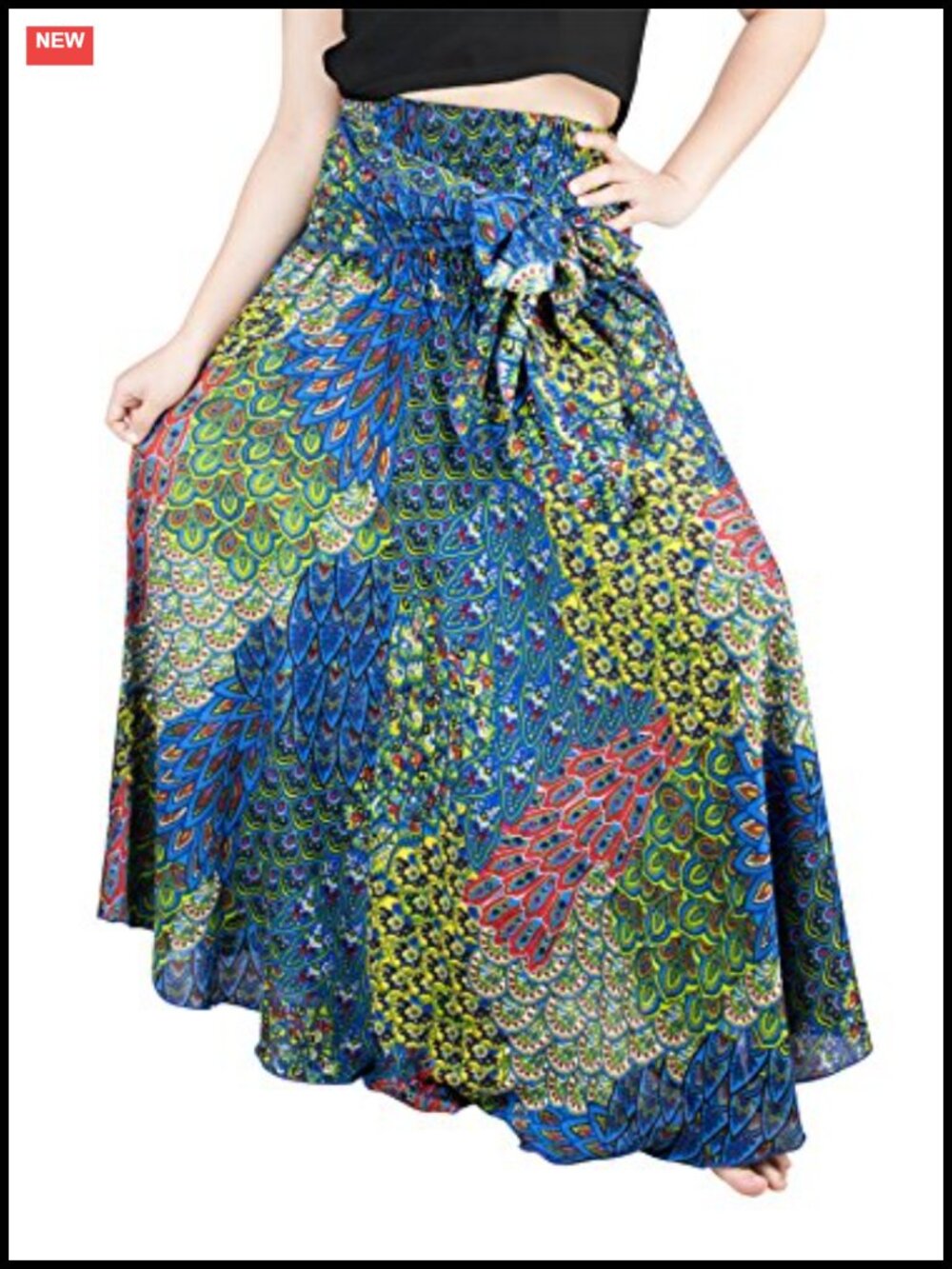 Maxi Skirt Smocked Waist Flowy Boho Hippie 100% Rayon Modal Full Length